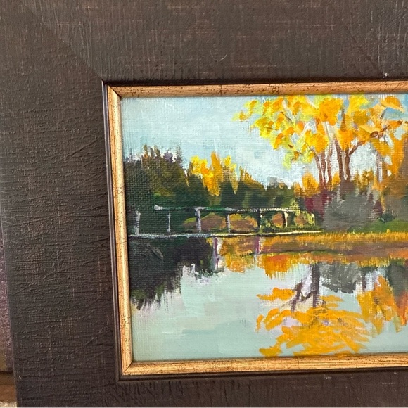 Oil painting landscape reflections autumn sunrise Willow Park golf course 2015 - Picture 9 of 14